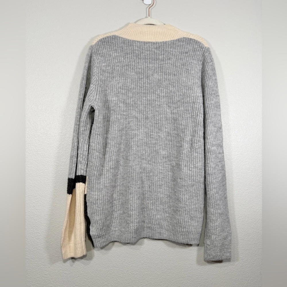 &Merci Sweater Colorblock Mock Turtleneck Cream Gray Black Heavy Warm Women L - Picture 6 of 6